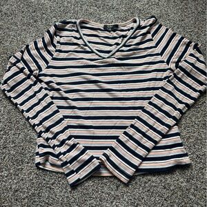 Striped V-Neck Long Sleeve Top papaya size, large multi colored crop top